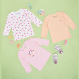 Pantaloons Baby Pack of 3 Cotton Full Sleeves Heart & Rainbow Printed Tees - Multi Colour-image-23