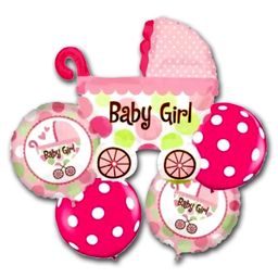 Decor Mantra baby girl printed pram kart shape foil balloon for baby shower , new born baby party decoration - Pink - Pack of 5-image-82