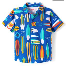 Babyhug Cotton Knit Half Sleeves Surf Board Printed Shirt - Blue-image-49