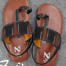 The Madras Trunk Ikat Designed Kolhapuri Chappals - Brown & Black-image-1