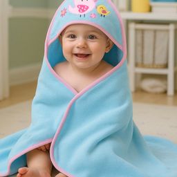 Babyhug Terry Knit Hooded Towel with Bird Embroidery & Polka Dot Print L 76.2 x B 76.2 cm - Light Blue-image-23