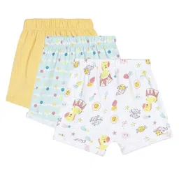 MINI KLUB Cotton Pack Of 3 Solid & Polka Dots Printed Shorts - Yellow Blue & White-picture-3
