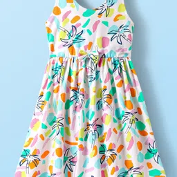 Babyhug Cotton Woven Sleeveless Frock With Tree Print & Bow Applique - White-picture-45