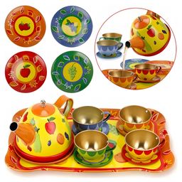NEGOCIO Fruit Tin Tea Little Party Set Toys Kids Metal Teapot and Cups Kitchen Playset Colorful Toy Tea Set- Pack of 1- Color May Vary-10