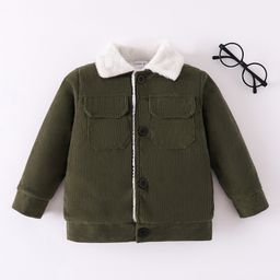 Mark & Mia Full Sleeves Solid Winter Jacket With Fur Collar - Dark Green-picture-23