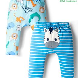 Babyoye 100% Cotton Interlock Knit Full Length Diaper Leggings with Eco Jiva Finish Stripe & Animal Print Pack of 2 - Blue-picture-5