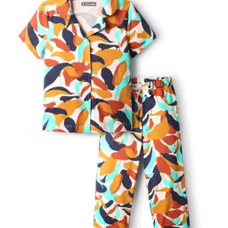 Pine Kids Cotton Knit Half Sleeves Co-Ord Night Suit With Abstract Print - White-picture-23