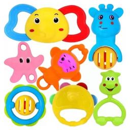 FUNVERSE Infant Colourful Plastic Non Toxic Set of 7 Attractive Rattles and Teathers for New Borns, Baby,Kid (Multi Color)-picture-32
