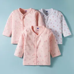 Simply Interlock Knit Full Sleeves Jhablas with Bird Heart & Floral Print Pack of 3 - Baby Pink White & Peach-picture-36