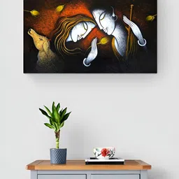 Tushaco Handicrafts Grey & Orange Radha Krishna Canvas Wall Art-image-95