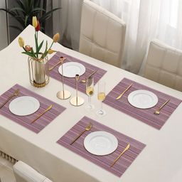 Dakshya Industries 4Pcs Pink Striped Rectangle Shape Table Placemats-37
