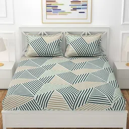 Myntra Elegant Homes Green Geometric 300 TC Fitted King Bedsheet Set- 1.82mx1.98mx8cm-image-110