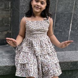 Koala Kidz Girls Floral Print Cotton Fit & Flare Smocked Dress-image-69