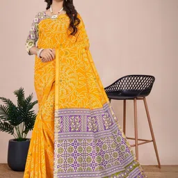 HERE&NOW Women Cotton Ajarakh Print Saree-picture-31