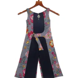 Tiny Girl Kids Navy Blue Floral Print Jumpsuit-image-15