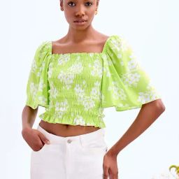 Cover Story Lime Green & White Floral Print Crop Top-picture-36