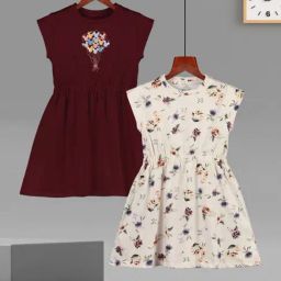 HELLCAT Girls Burgundy & Beige Floral Dresses-picture-0