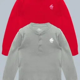 Kiddopanti Unisex Red & Light Grey Solid Full Sleeves T-Shirt (Pack Of 2)-image-92