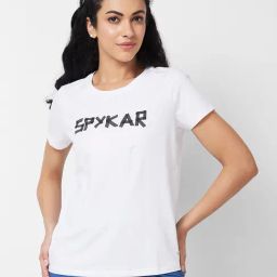 Spykar White & Black Graphic Print T-Shirt-42