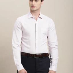 Turtle Light Pink Cotton Slim Fit Texture Shirt-image-94