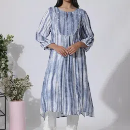 W Blue Printed Straight Kurta-image-64