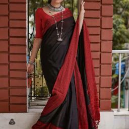 Anjaneya Sarees Black Woven Saree With Unstitched Blouse-picture-38