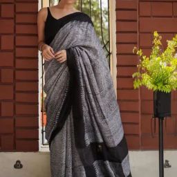Anjaneya Sarees Grey & Black Woven Saree With Unstitched Blouse-picture-34