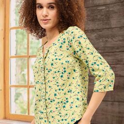 DressBerry Floral Print Tie-Up Neck Cotton Top-42