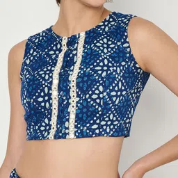 studio rasa Printed Mirror Work Block Print Ready to Wear Lehenga & Blouse With Dupatta image 2