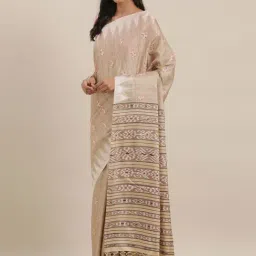 The Chennai Silks Beige Embroidered Saree With Unstitched Blouse-image-10