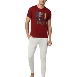 Peter England Maroon Cotton Regular Fit Printed T-Shirt & Joggers Set-picture-18