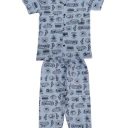 Smarty Kids Blue Printed Shirt with Pyjamas-image-13