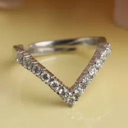 Clara 92.5 Sterling Silver Swiss Zirconia V-Shape Adjustable Ring-image-7