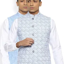 Van Heusen Blue Slim Fit Printed Reversible Nehru Jacket-3