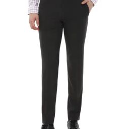 Van Heusen Black Slim Fit Checks Flat Front Trousers-image-24