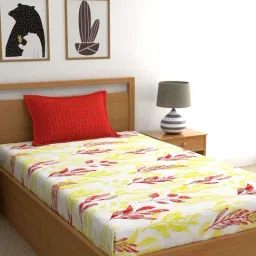 Home Ecstasy Floral Red & Yellow 140 TC Cotton Single Bed Sheet with 2 Pillow Covers-image-59
