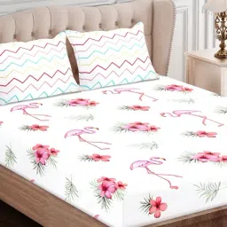 SEJ by Nisha Gupta Abstract Pink 160 TC Cotton King Bed Sheet with 2 Pillow Covers-image-84