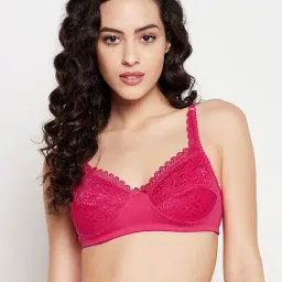 Clovia Pink Cotton Lace Full Coverage T-Shirt Bra-picture-45
