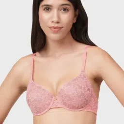 Amante Pink Floral Print Full Coverage T-Shirt Bra-11