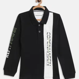 Octave Kids Black Color Block Full Sleeves Polo T-Shirt-image-27