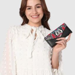 Caprese Bluma Fuchsia Faux Leather Animal Effect Tri-Fold Wallet-image-56