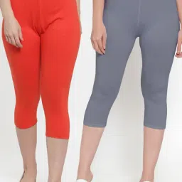Gracit Grey & Orange Mid Rise Capris - Pack Of 2-image-57