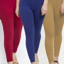 Gracit Blue & Maroon Mid Rise Leggings - Pack Of 3-image-57