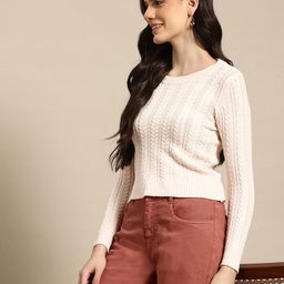 Mast & Harbour Cable Knit Woollen Crop Pullover-image-59