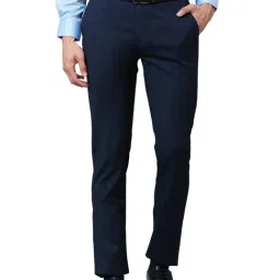 Raymond Dark Blue Slim Fit Flat Front Trousers-image-84