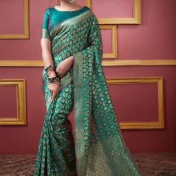Satrani Blue Woven Saree With Unstitched Blouse-image-49