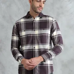 The Formal Club Mocha Brown & Vanilla White Comfort Fit Checks Shirt-image-83