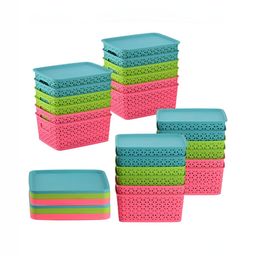 Aura Blue Set of 24 Regular Multipurpose Home Storage Tote Basket with Lid Organisers-image-30