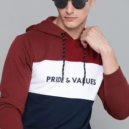 Harvard Men Maroon & Navy Blue Colourblocked Hooded Sweatshirt-image-27