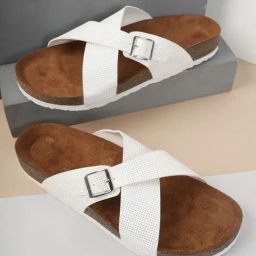 Mozafia Women's White Cross Strap Sandals-image-20